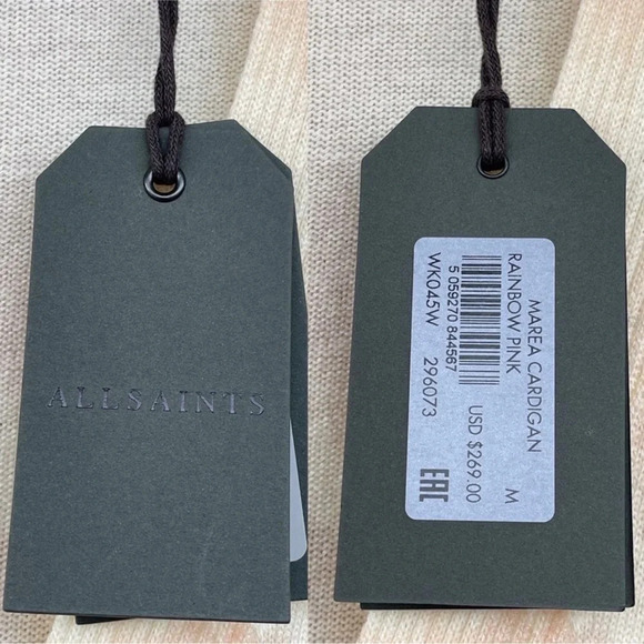 Allsaints Marea Tie Dye Cardigan Sweater Merino Wool Rainbow Pink Cream New M - Picture 11 of 16